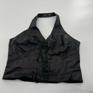 VINTAGE Wilson’s Leather Maxima Black Leather Vest Womens Lace Up Biker